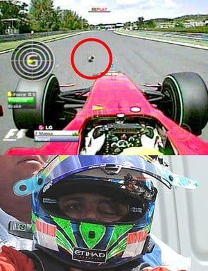 Detrito atinge capacete de Massa em treino na Hungria