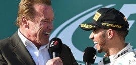 Hamilton brinca com Schwarzenegger: “Pensei que fosse mais alto”