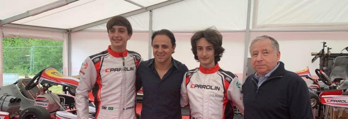 Ricardo Gracia recebe visita de Jean Todt e Felipe Massa no Europeu de Kart em Genk