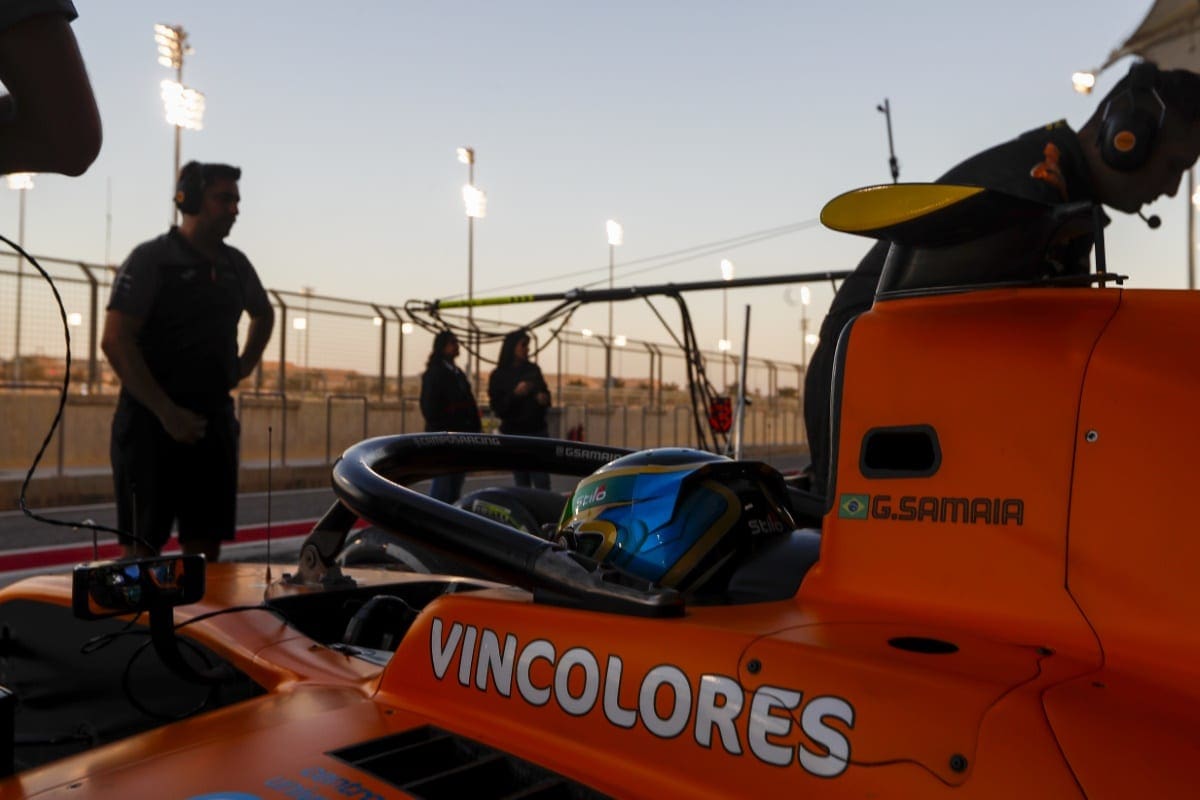 GALERIA: Piquet, Drugovich e Samaia, os brasileiros do grid da F2, durante os testes no Bahrein