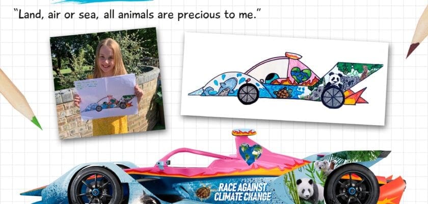 Virgin Racing replica desenho de criança de 11 anos em um Gen2 Virgin Racing replica desenho de criança de 11 anos em um Gen2