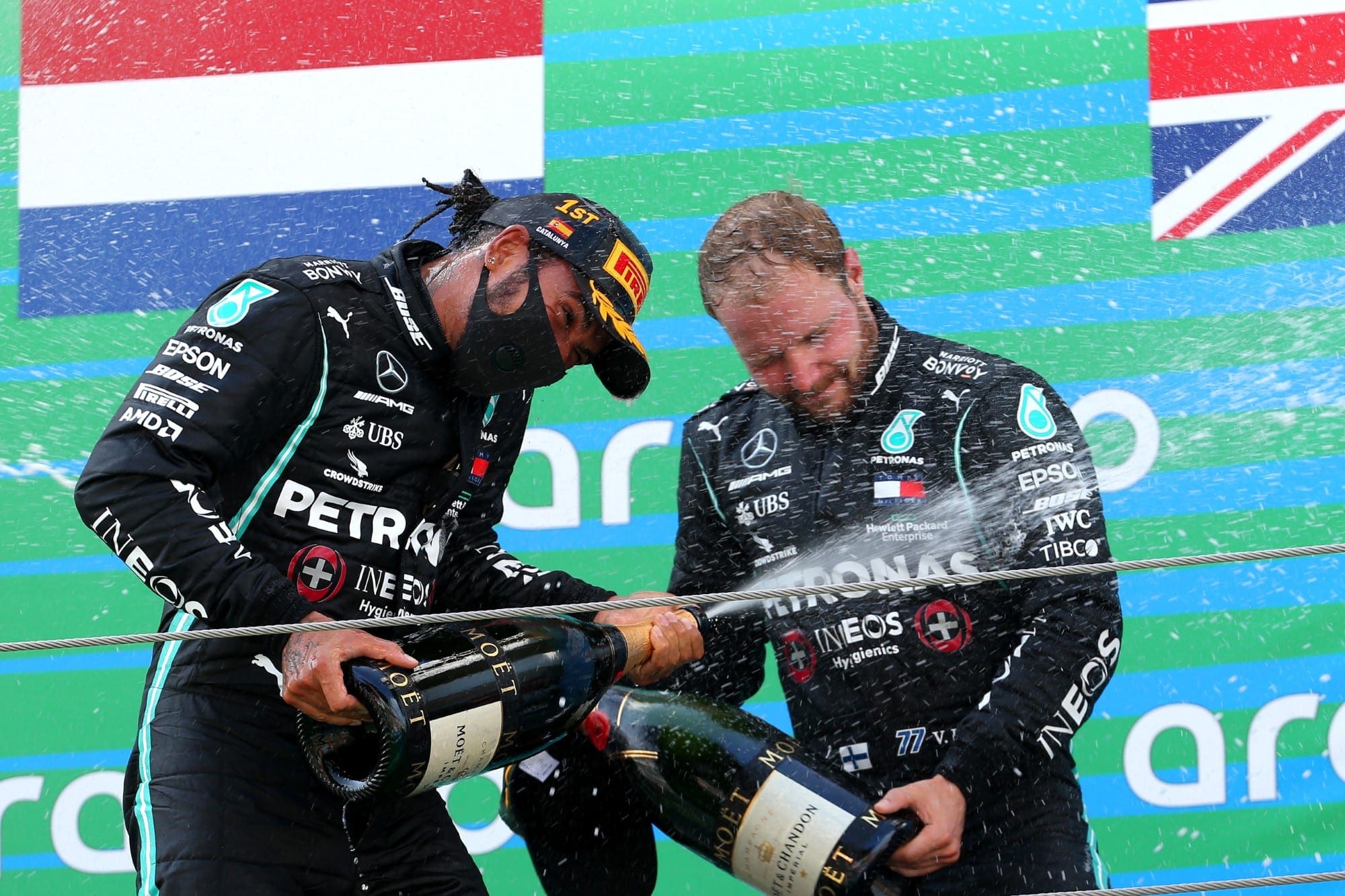 Galeria: confira as imagens do Grande Prêmio da Espanha de F1 Lewis Hamilton e Valtteri Bottas (Mercedes) GP da Espanha F1 2020