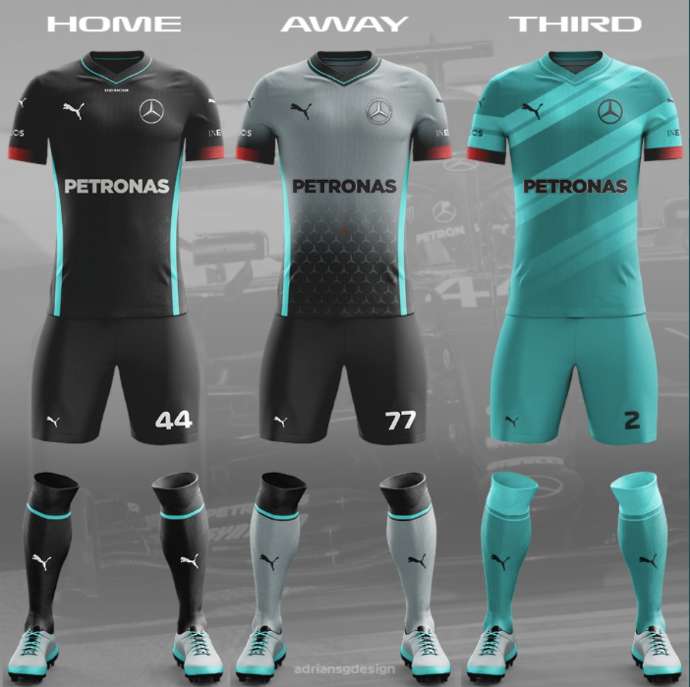 Equipes de F1 ganham uniformes de futebol nas redes sociais