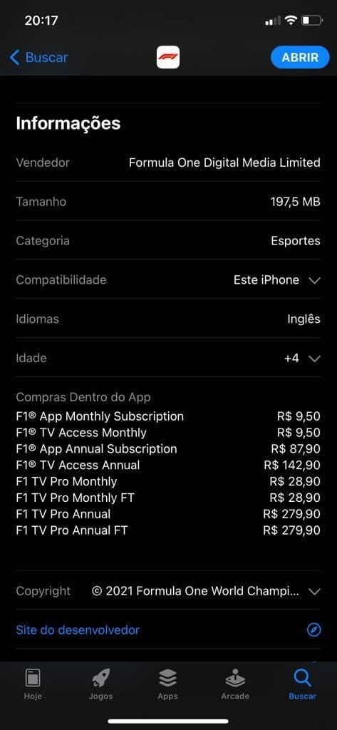 Apple vaza valores do F1TV Pro para o Brasil