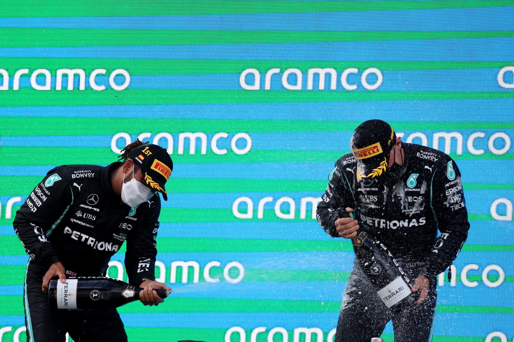 Lewis Hamilton e Valtteri Bottas - Pódio - GP da Espanha F1 2021