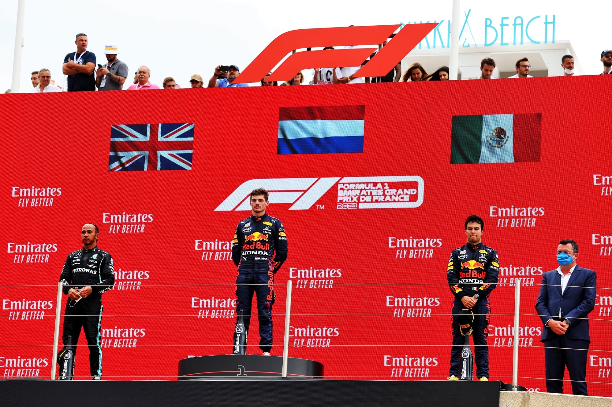 Lewis Hamilton, Max Verstappen e Sergio Perez - Pódio - GP da França F1 2021