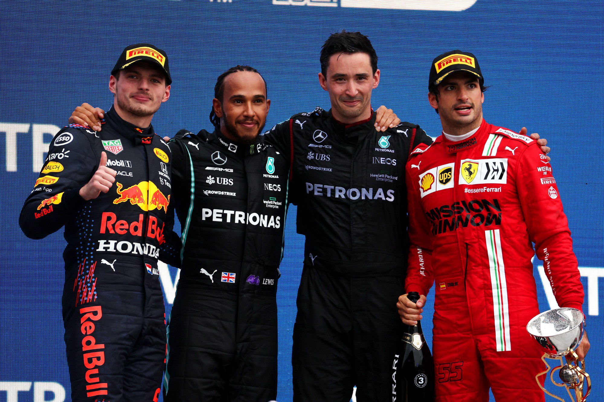 Lewis Hamilton, Max Verstappen e Carlos Sainz, Pódio, GP da Rússia, Sochi, F1 2021