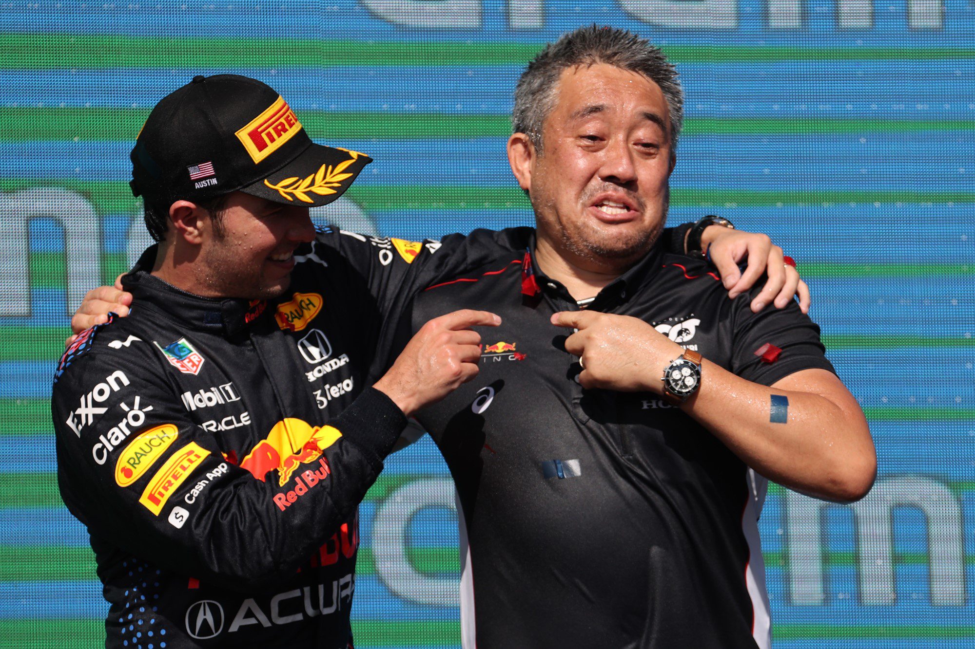Sergio Perez e Masashi Yamamoto, Pódio. GP dos EUA, Circuito das Américas, F1 2021