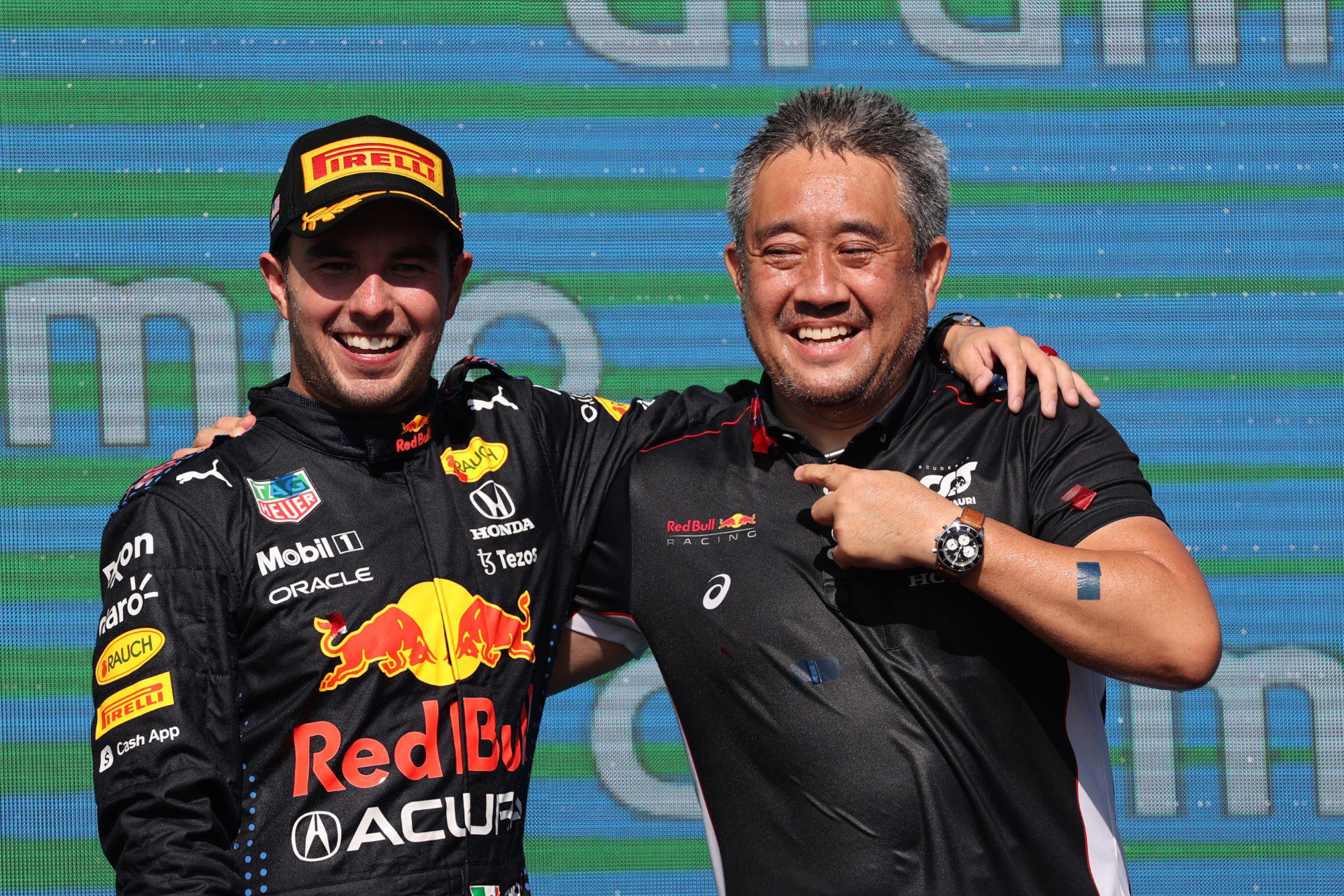 Sergio Perez e Masashi Yamamoto, Pódio. GP dos EUA, Circuito das Américas, F1 2021