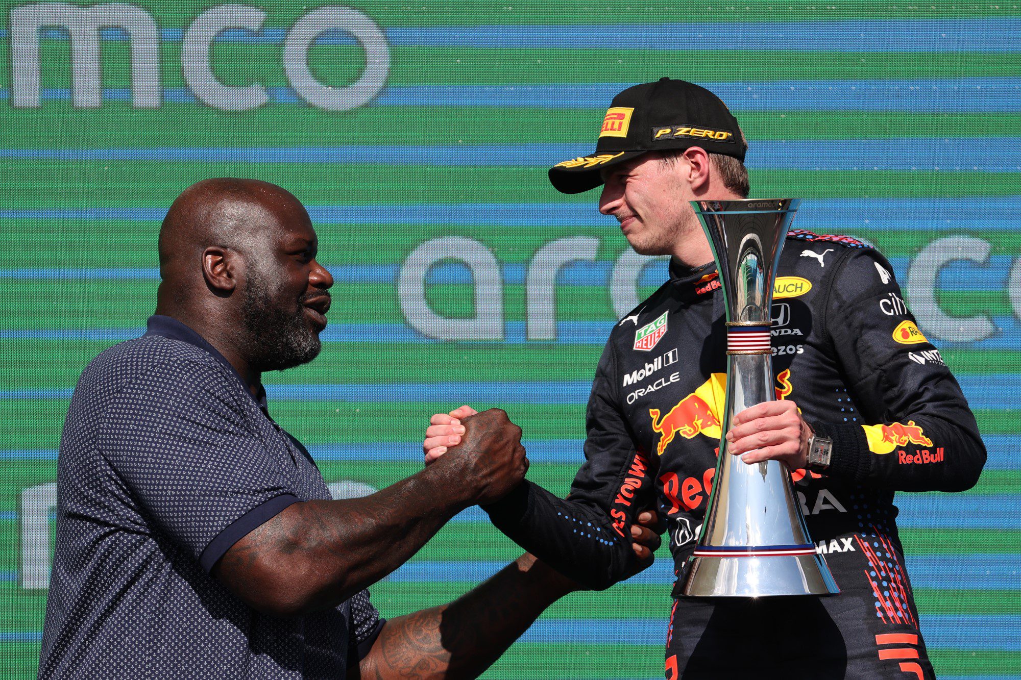 Max Verstappen e Shaquille O'Neal, Pódio. GP dos EUA, Circuito das Américas, F1 2021