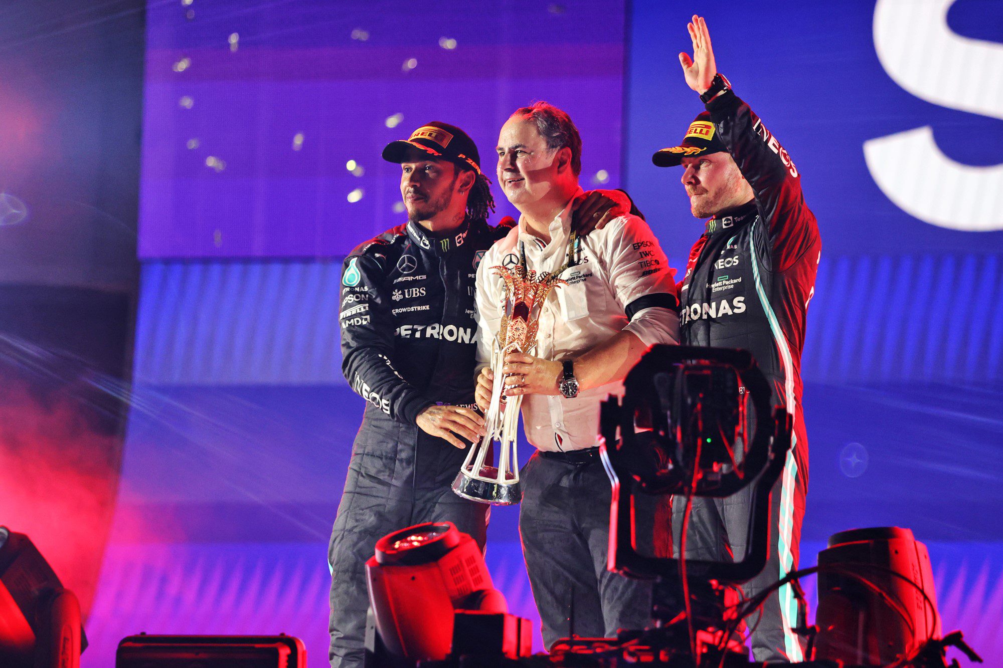 Lewis Hamilton, Ron Meadows e Valtteri Bottas, GP da Arábia Saudita, Jeddah, F1 2021