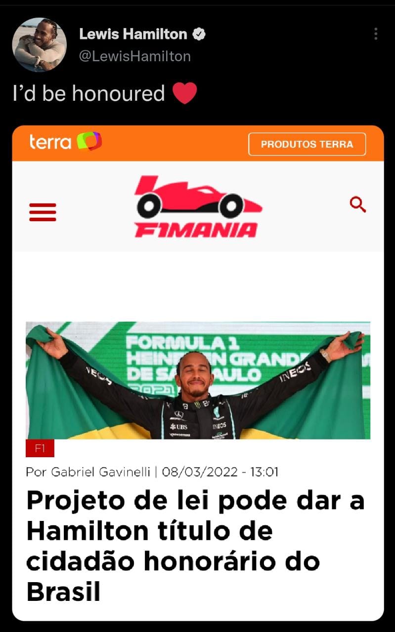 Hamilton reposta F1Mania.net e apoia ideia de virar brasileiro Hamilton reposta F1Mania.net e apoia ideia de virar brasileiro
