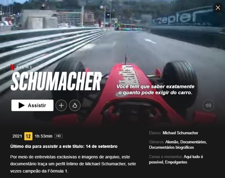 F1: Netflix vai retirar documentário sobre Schumacher do catálogo após 1 ano