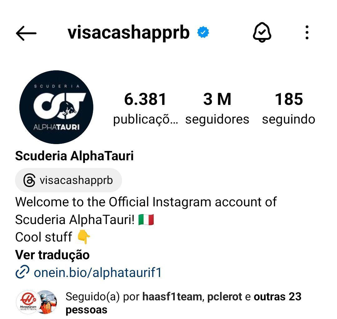 F1: AlphaTauri muda no Instagram e deve chamar Visa Cash App Racing Bulls