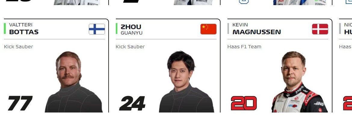 Bottas e Zhou aparecem em arte sem macacão no site da F1