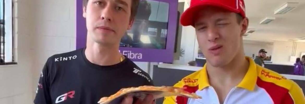 Pilotos da Stock Car comem pizza no camarote antes da largada em Goiânia