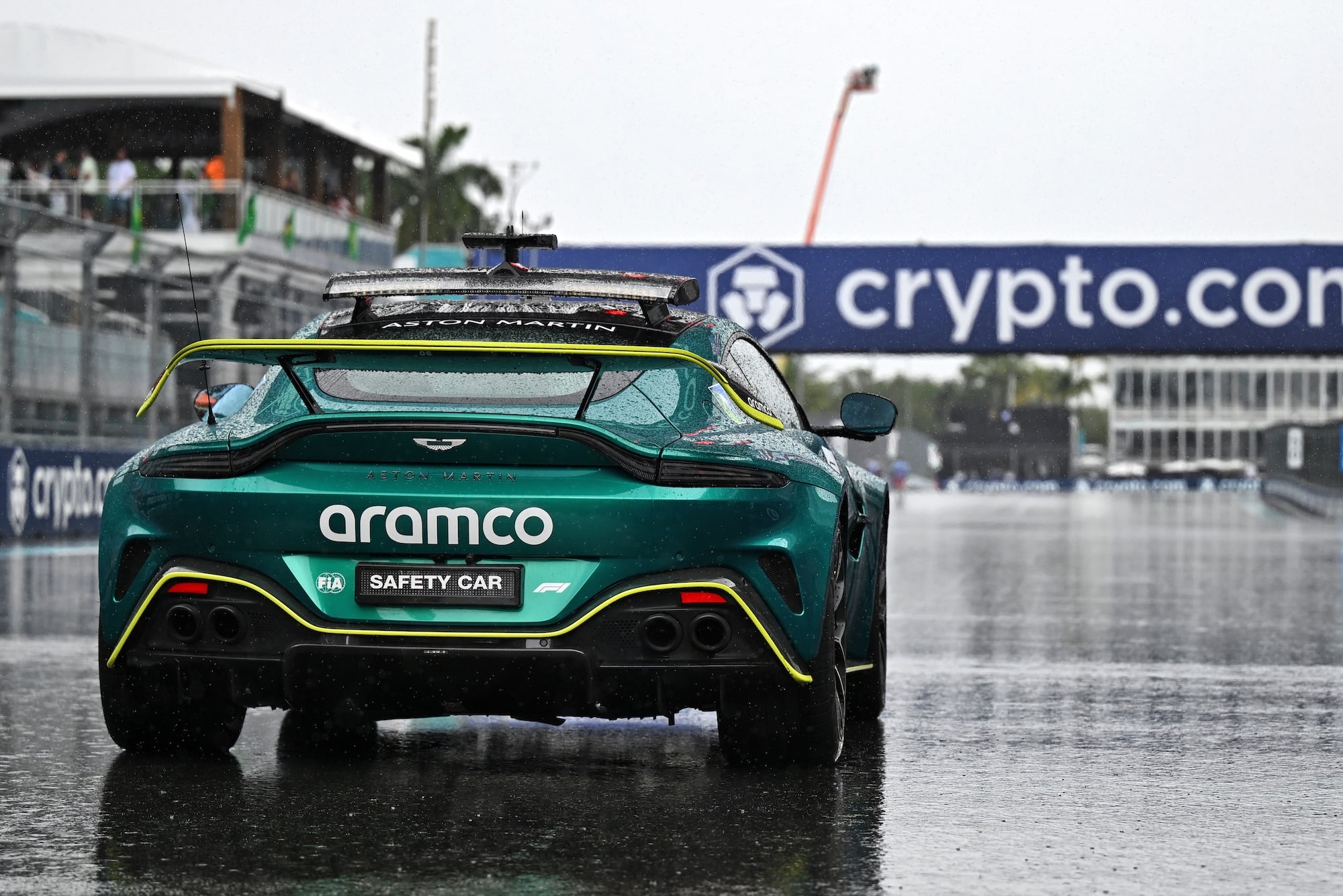 The Aston Martin FIA Safety Car on the grid.
