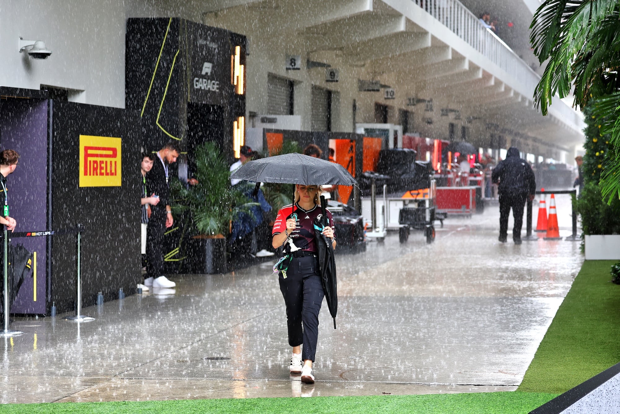 Circuit atmosphere - heavy rain falls in the paddock.