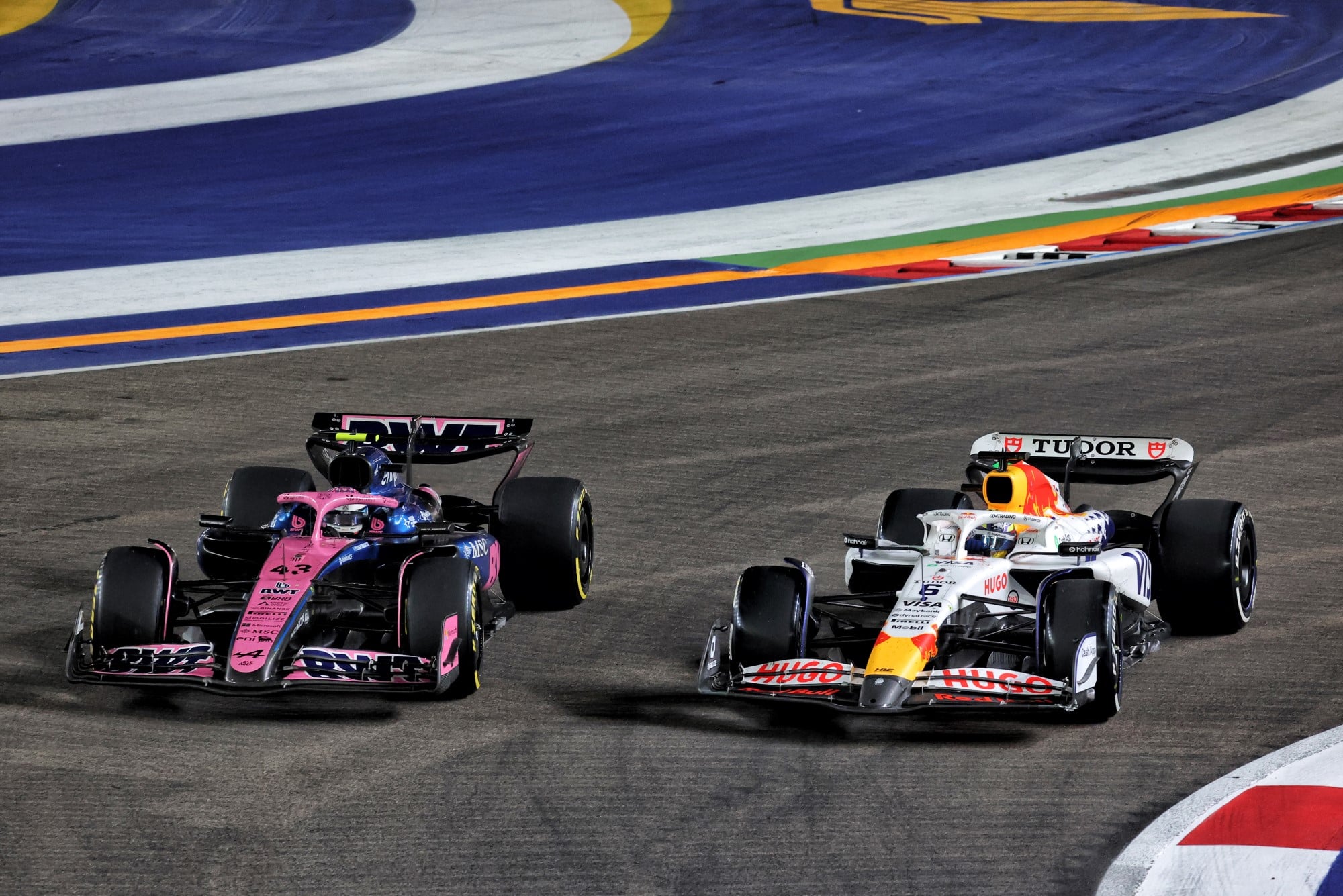 Franco Colapinto (ARG) Alpine F1 Team A525 and Isack Hadjar (FRA) Racing Bulls VCARB 02 battle for position.