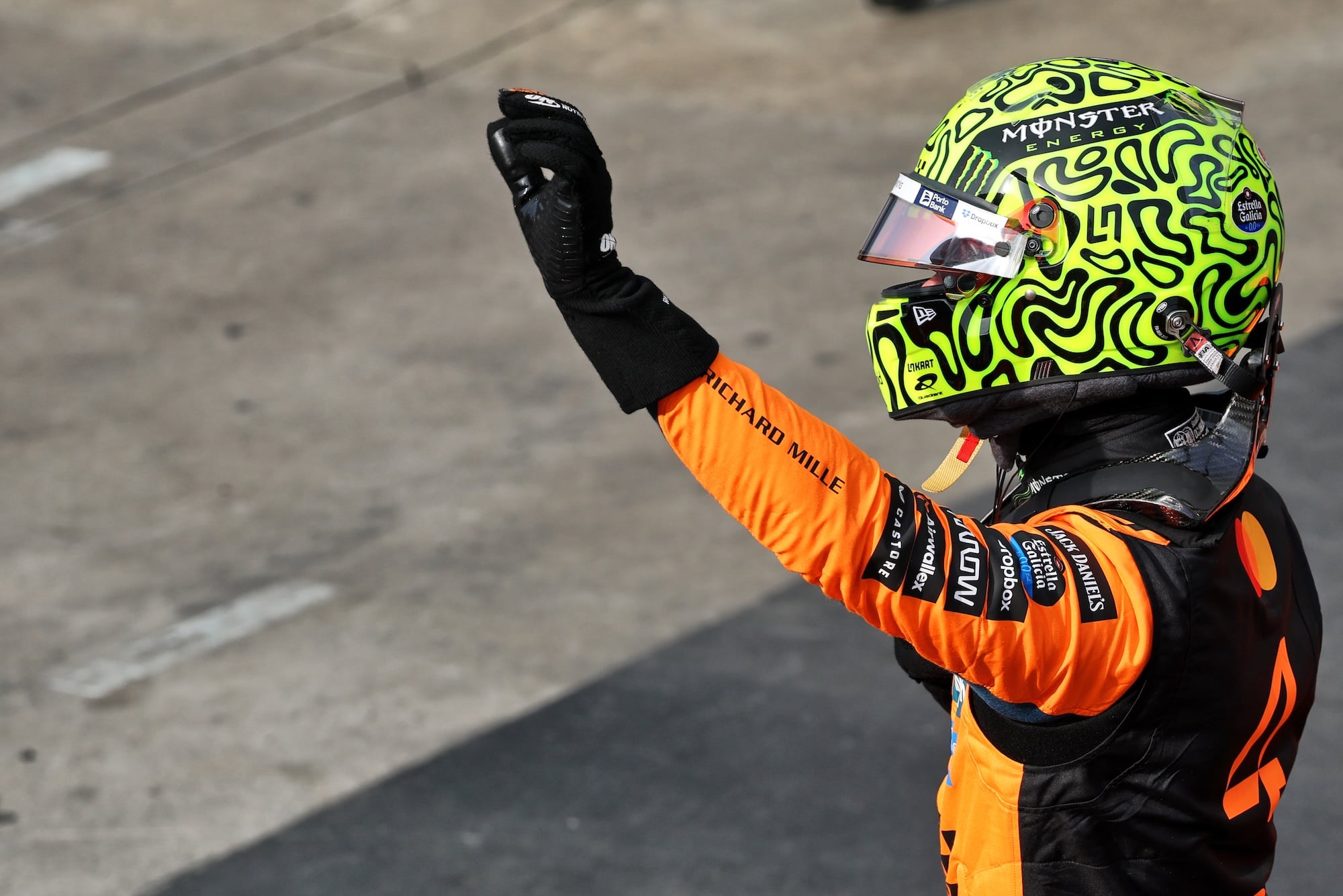 Lando Norris (GBR) McLaren celebrates his pole position in Sprint qualifying parc ferme.