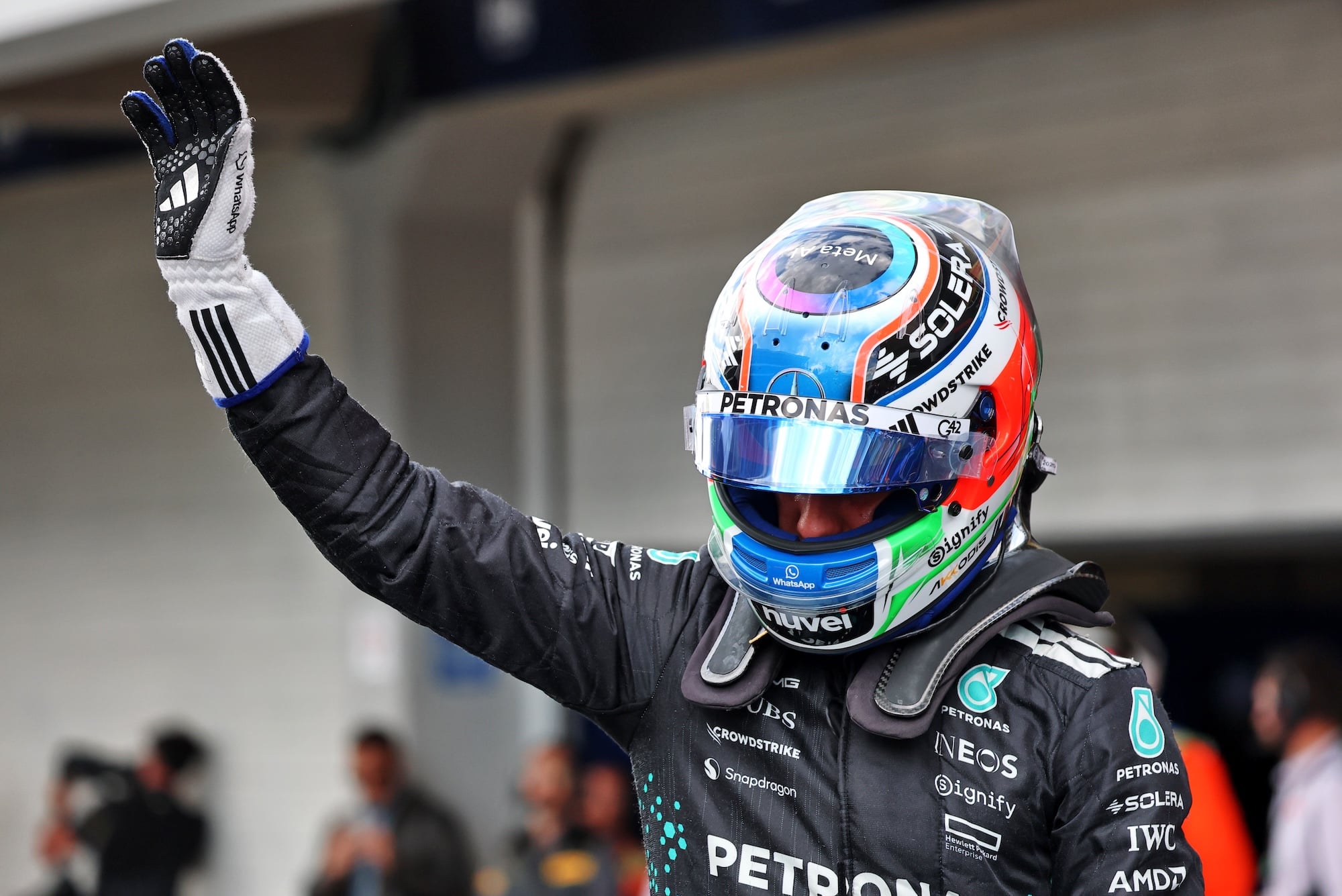 Andrea Kimi Antonelli (ITA) Mercedes AMG F1 celebrates his second position in qualifying parc ferme.