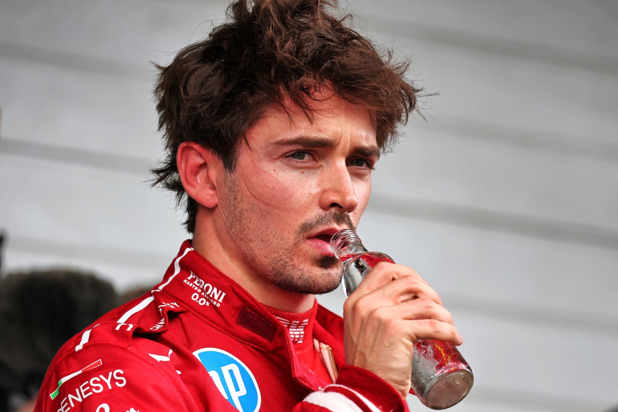 Second placed Charles Leclerc (MON) Ferrari in qualifying parc ferme.