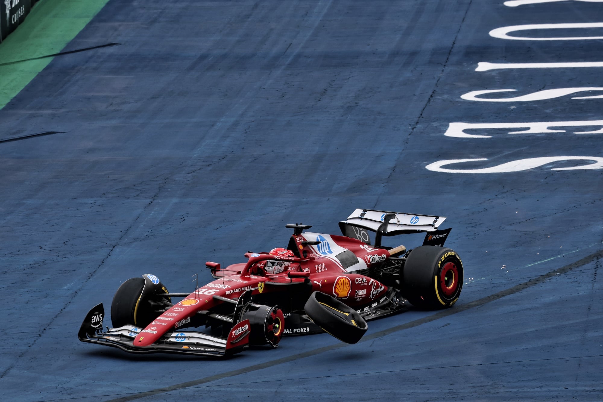 F1: Ferrari lamenta duplo abandono no GP de São Paulo Charles Leclerc (MON) Ferrari SF-25 with damage that led to his retirement from the race.