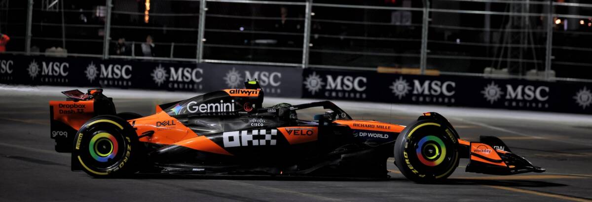 F1: Norris garante a pole position em quali marcado por uso de pneus de chuva em Las Vegas