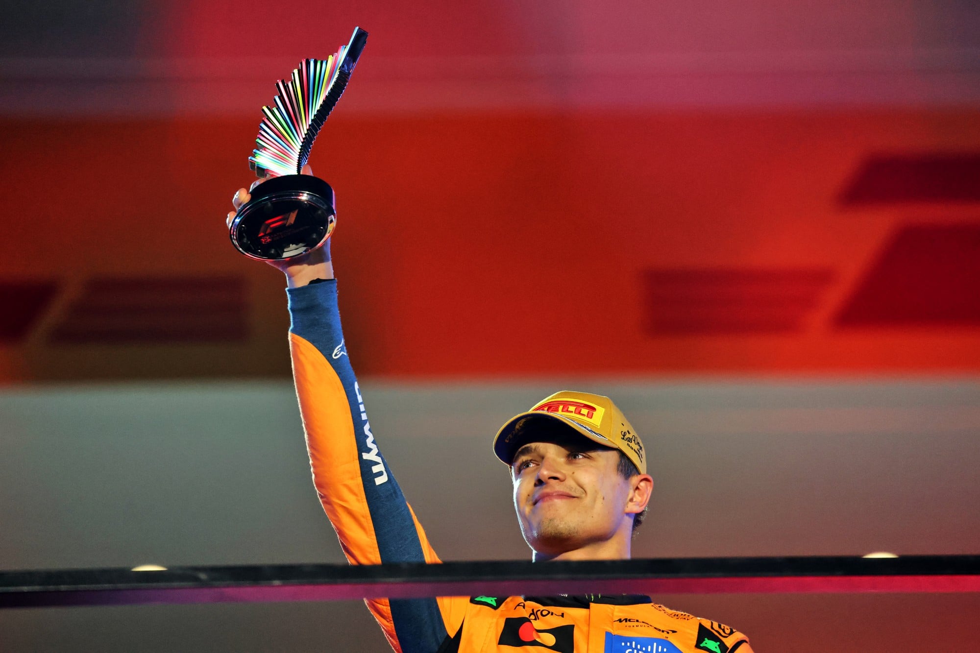 Lando Norris (GBR) McLaren celebrates his second position on the podium.