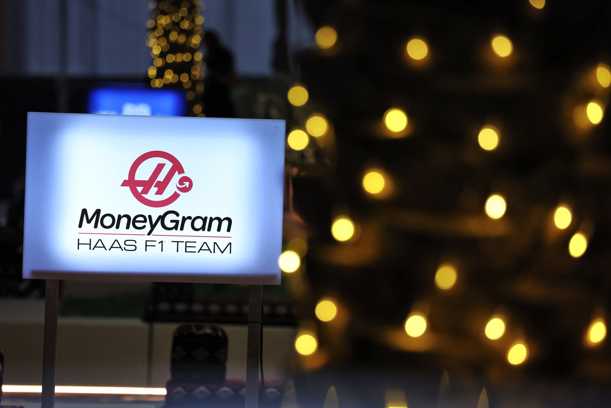 Paddock atmosphere - Haas F1 Team logo.