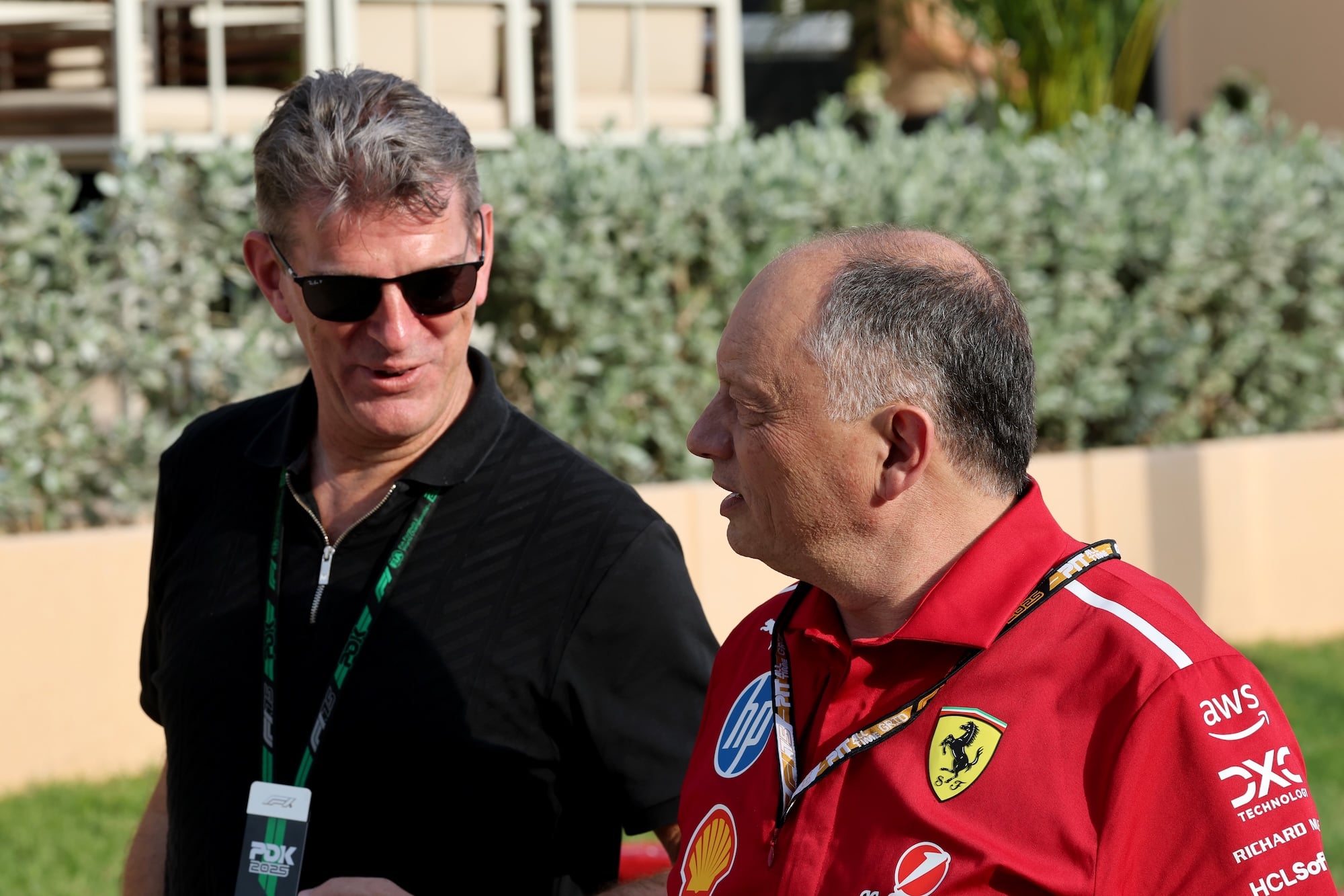 (L to R): Graeme Lowdon (GBR) Cadillac Formula 1 Team, Team Principal with Frederic Vasseur (FRA) Ferrari Team Principal.