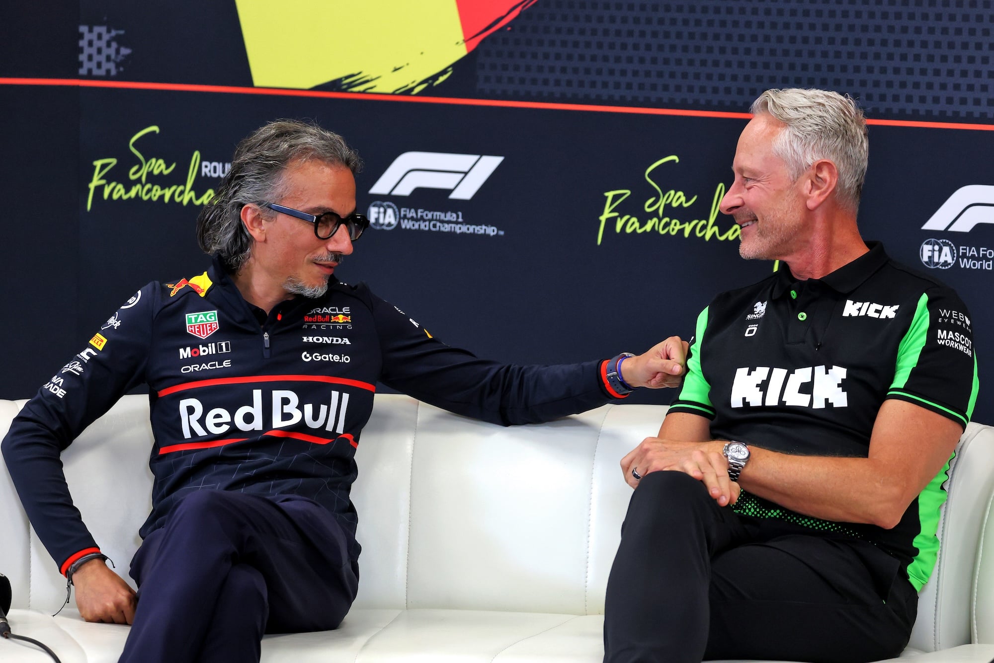 (L to R): Laurent Mekies (FRA) Red Bull Racing Team Principal and CEO and Jonathan Wheatley (GBR) Sauber Team Principal in the FIA Press Conference.