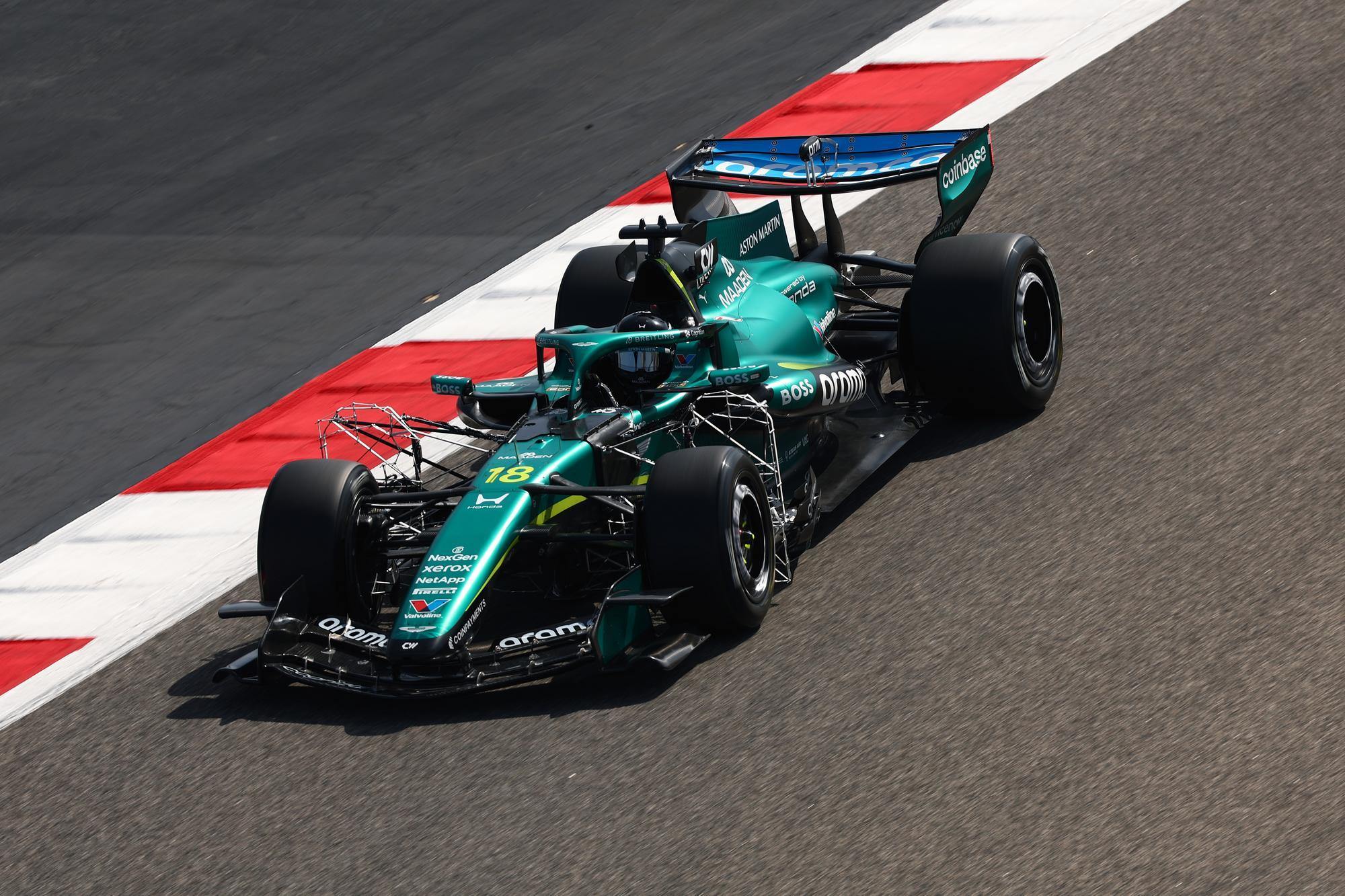 BAHRAIN, BAHRAIN - FEBRUARY 11: Lance Stroll of Canada driving the (18) Aston Martin F1 Team AMR26 Honda on track during day one of F1 Testing at Bahrain International Circuit on February 11, 2026 in Bahrain, Bahrain. (Photo by Joe Portlock/Getty Images).2261011526.Colour Image, Horizontal, sport, motorsport, formula one racing