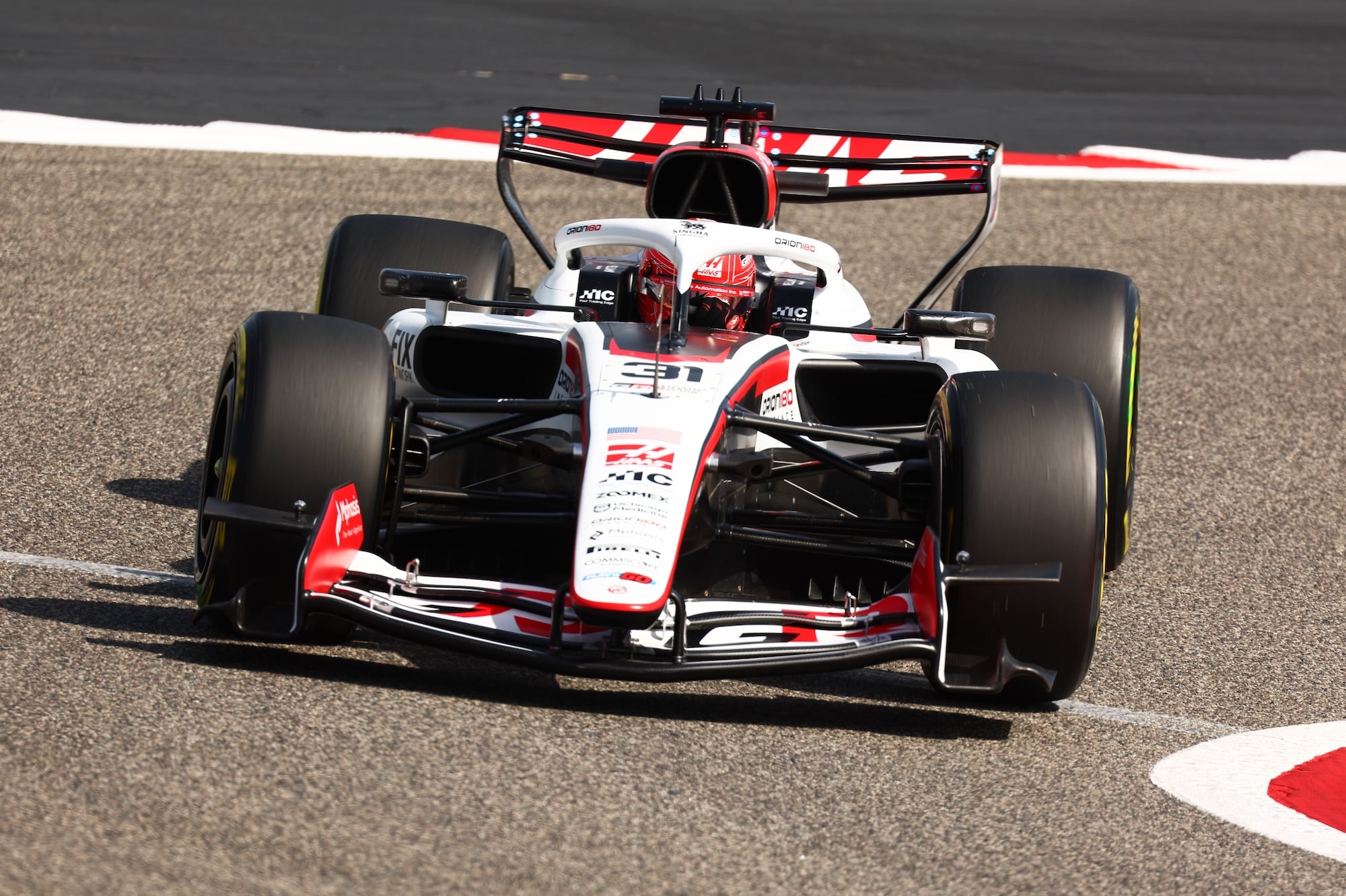 BAHRAIN, BAHRAIN - FEBRUARY 11: Esteban Ocon of France driving the (31) Haas F1 VF-26 Ferrari on track during day one of F1 Testing at Bahrain International Circuit on February 11, 2026 in Bahrain, Bahrain. (Photo by Joe Portlock/Getty Images)