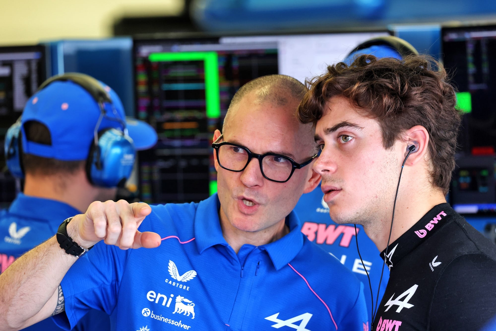 (L to R): David Sanchez (FRA) Alpine F1 Team Executive Technical Director with Franco Colapinto (ARG) Alpine F1 Team.