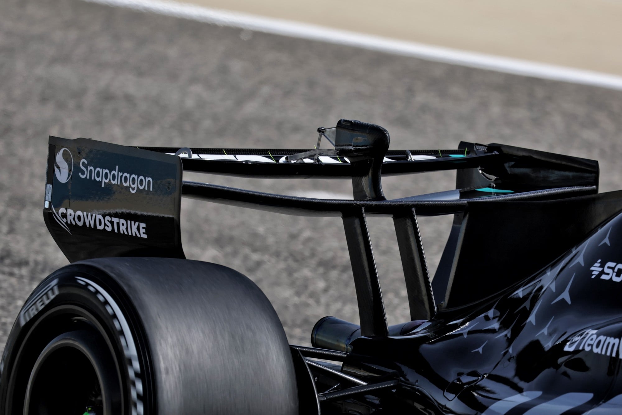 George Russell (GBR) Mercedes AMG Formula One Team W17 - rear wing.
