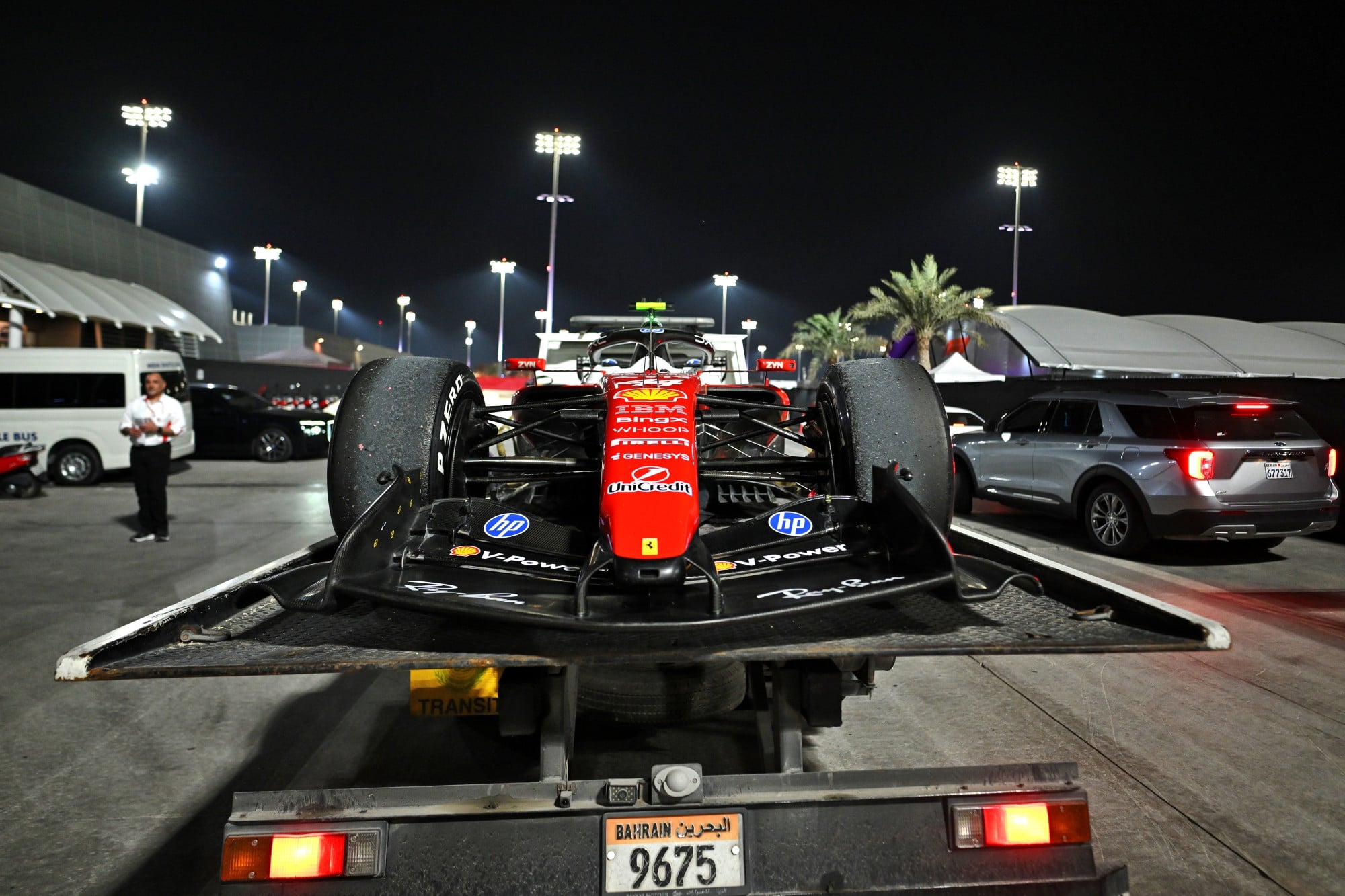 The Scuderia Ferrari SF-26 of Lewis Hamilton (GBR) is recovered back to the pits on the back of a truck.