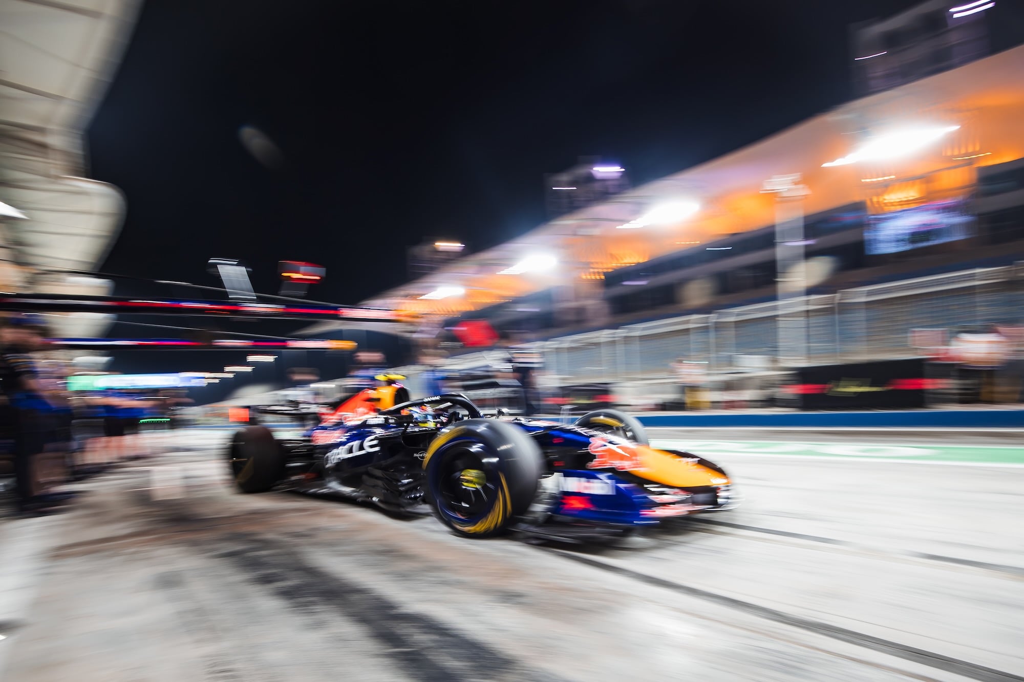 Isack Hadjar (FRA) Red Bull Racing RB22 leaves the pits.