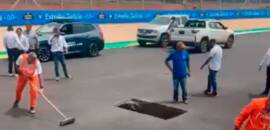 Problema no asfalto em reta dos boxes atrasa atividades da MotoGP em Goiânia