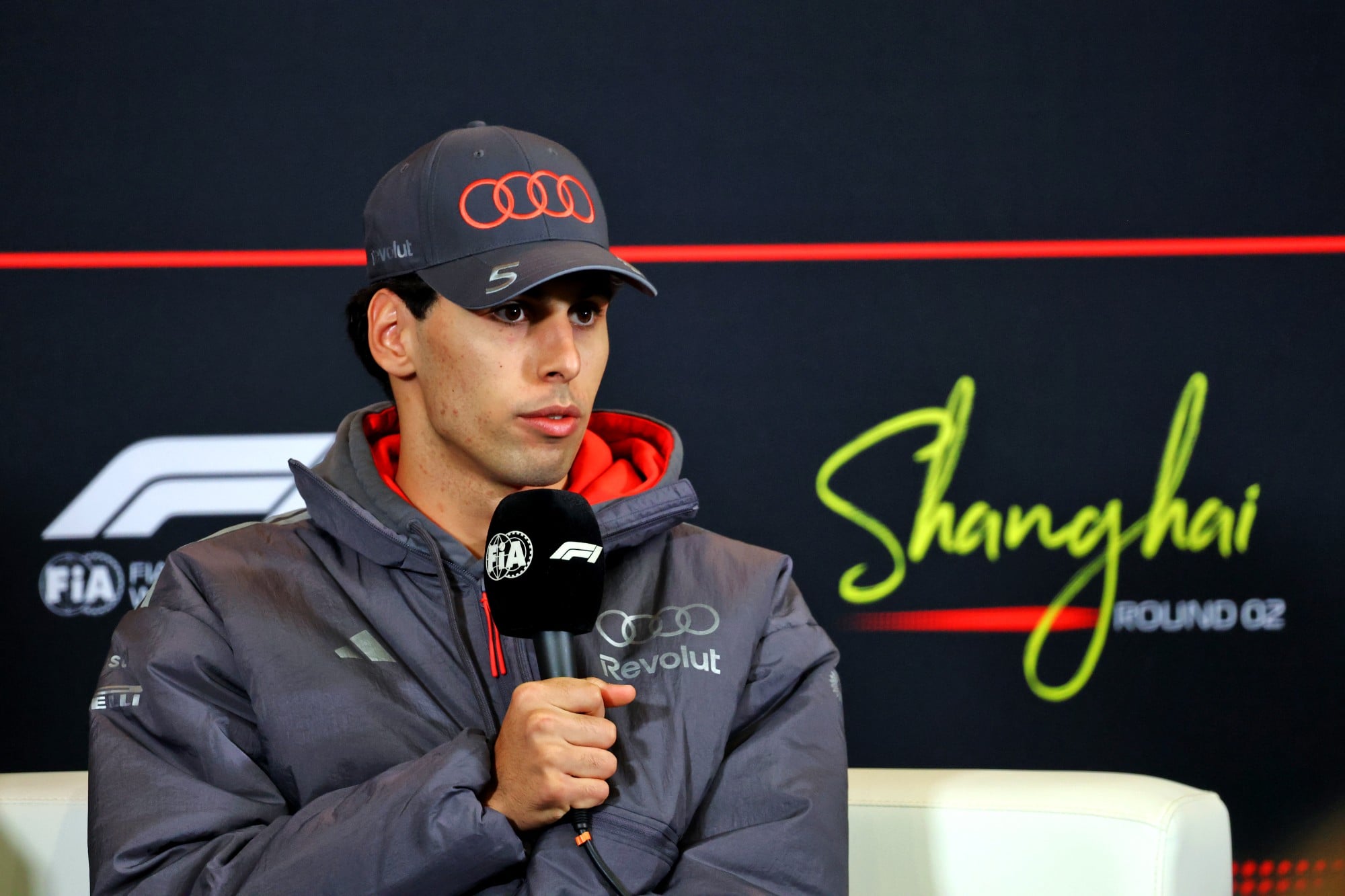 Gabriel Bortoleto (BRA) Audi F1 Team in the FIA Press Conference.