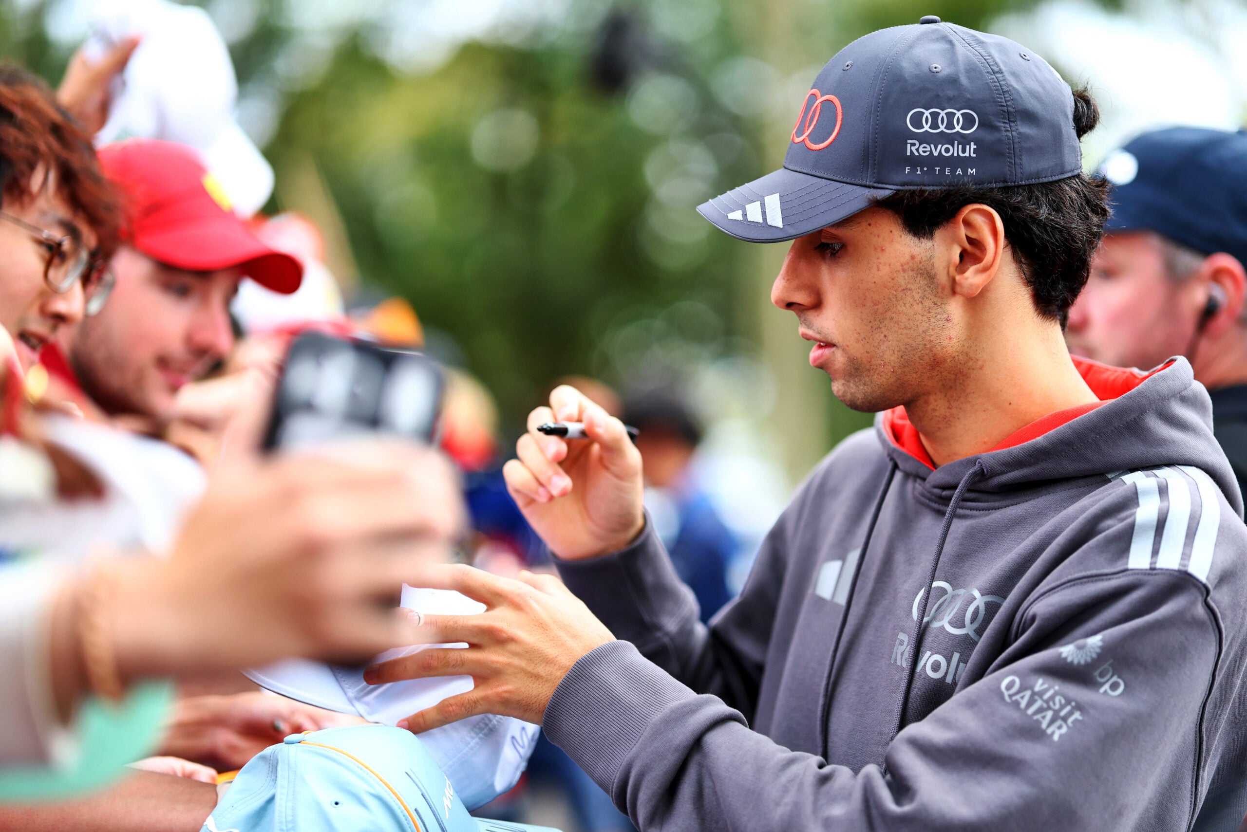 Gabriel Bortoleto (BRA) Audi F1 Team with fans.