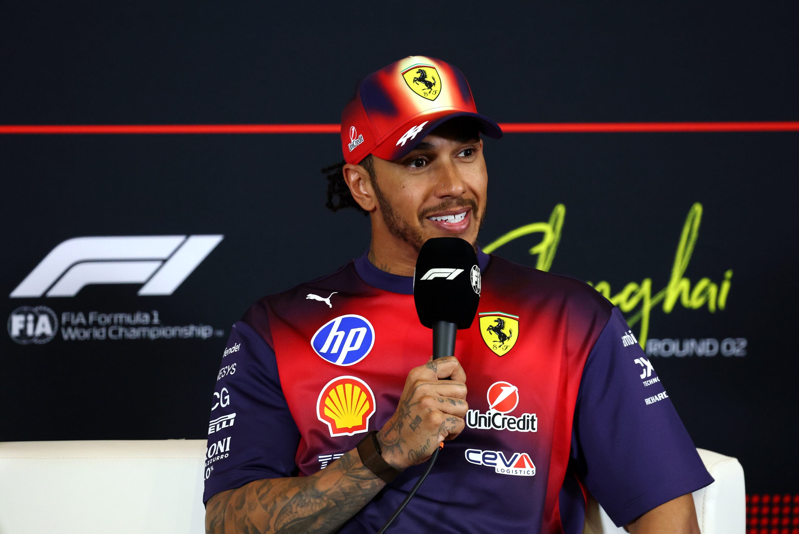 Lewis Hamilton (GBR) Scuderia Ferrari in the post race FIA Press Conference.