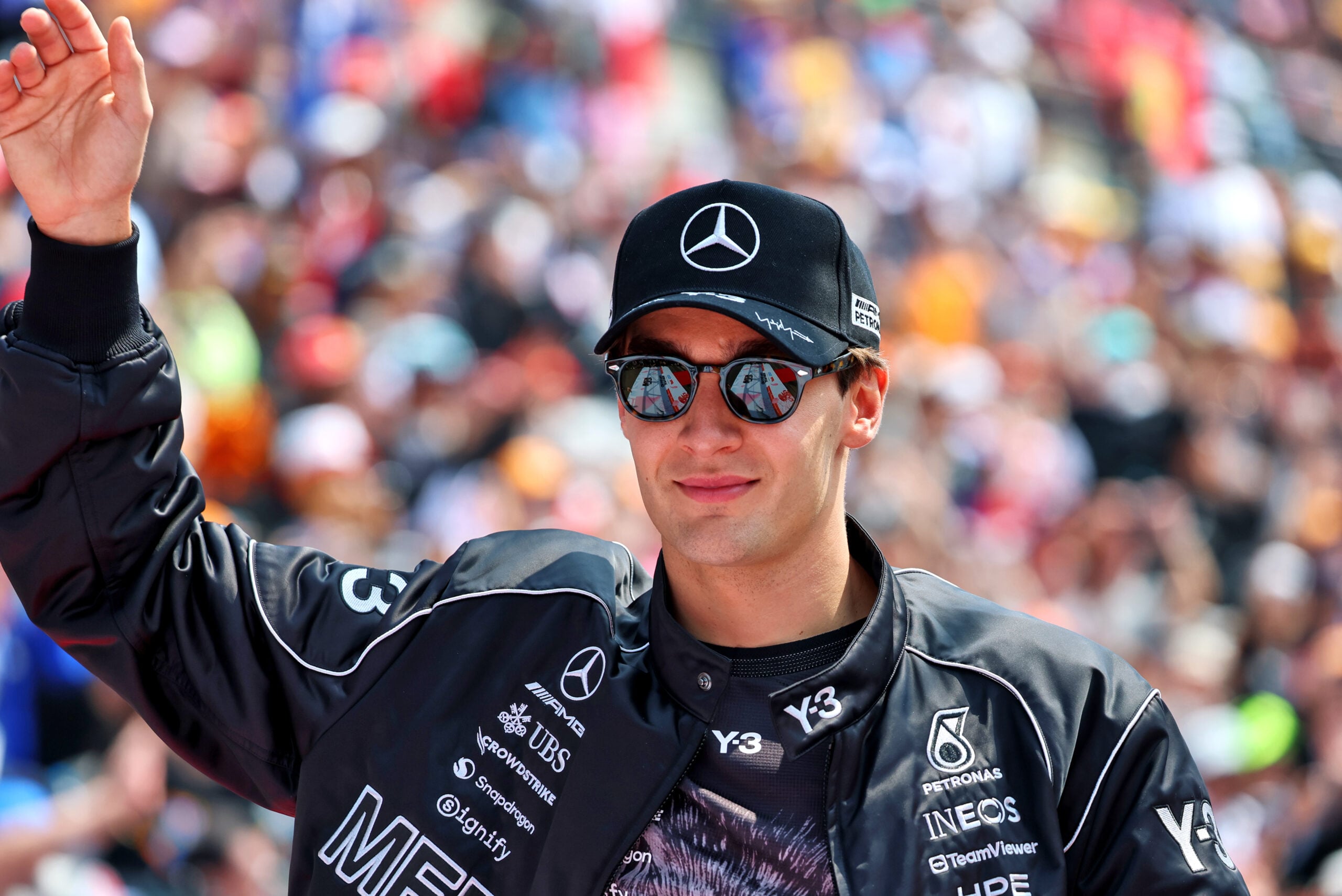 George Russell (GBR) Mercedes AMG Formula One Team on the drivers' parade.