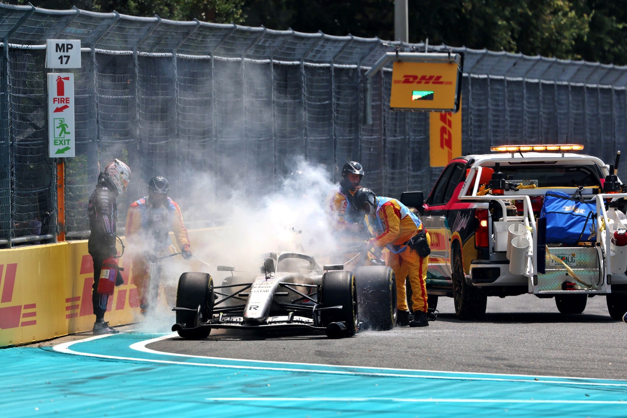 Nico Hulkenberg (GER) Audi F1 Team R26 stopped on the track when heading to the Sprint grid.