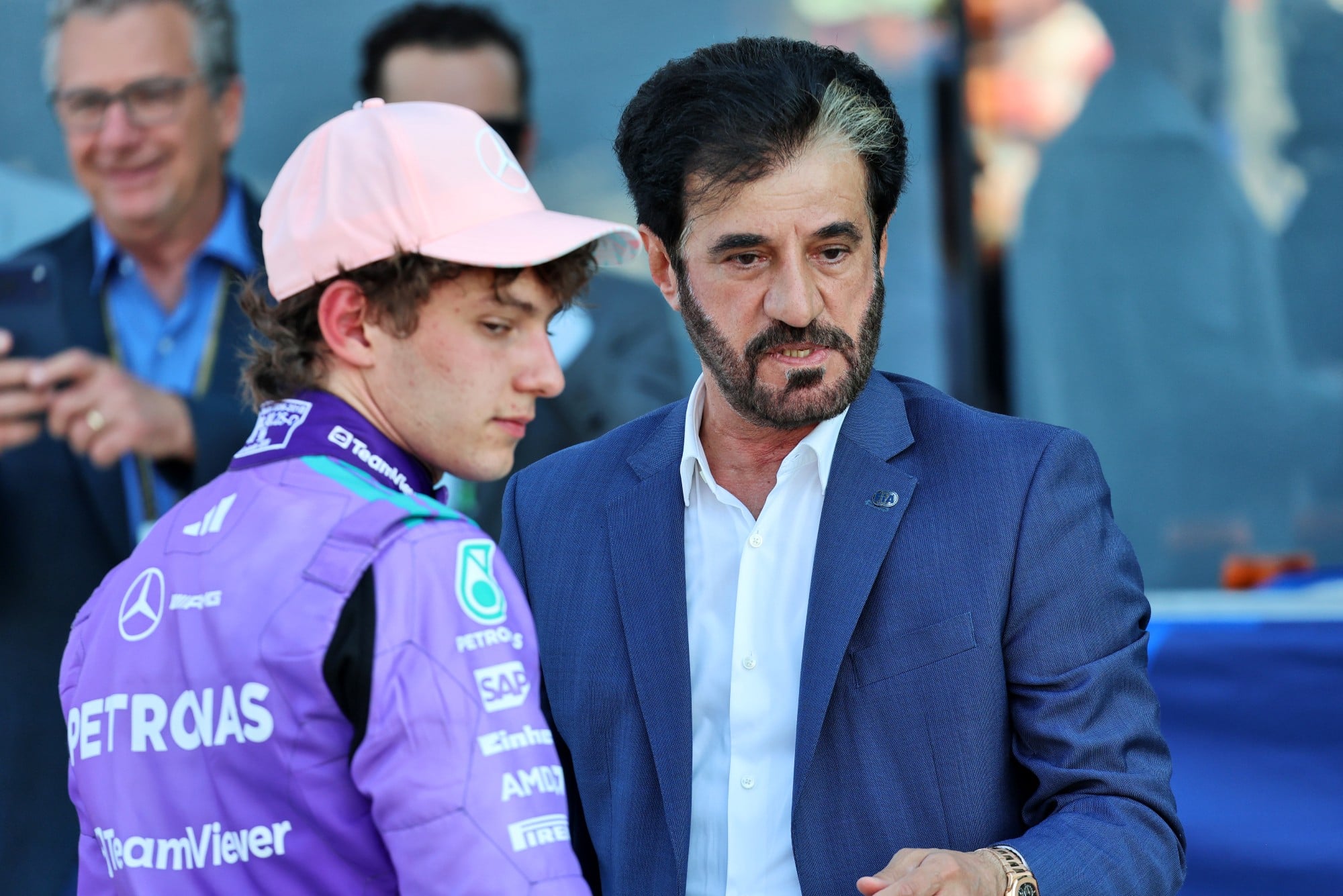 Mohammed Bin Sulayem (UAE) FIA President with Andrea Kimi Antonelli (ITA) Mercedes AMG Formula One Team.