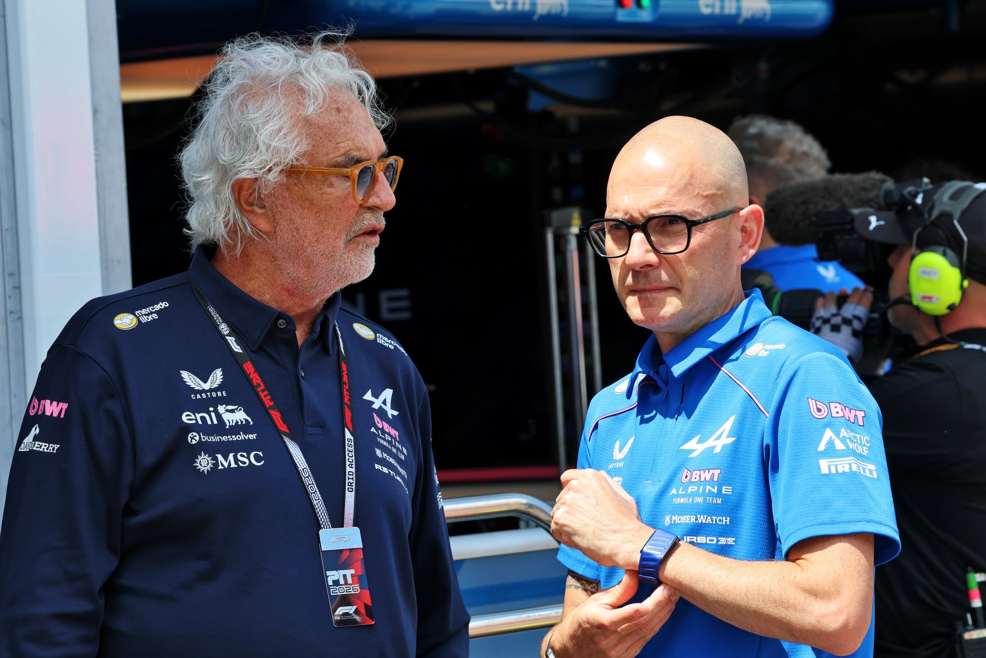 (L to R): Flavio Briatore (ITA) Alpine F1 Team Executive Advisor with David Sanchez (FRA) Alpine F1 Team Executive Technical Director.