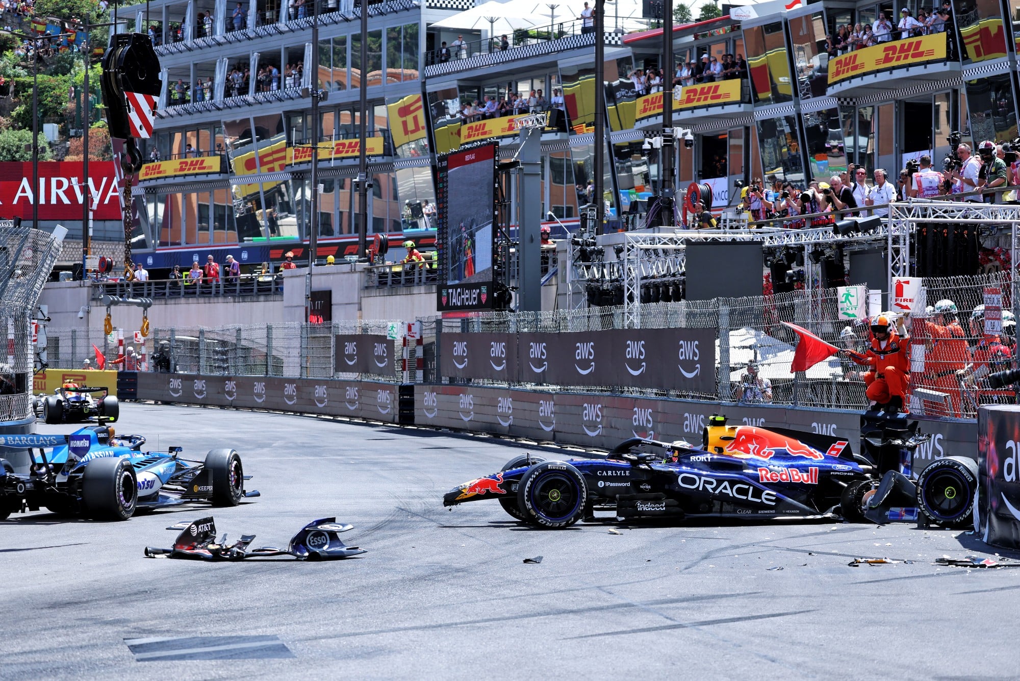 Isack Hadjar (FRA) Red Bull Racing RB22 crashed in the first practice session.