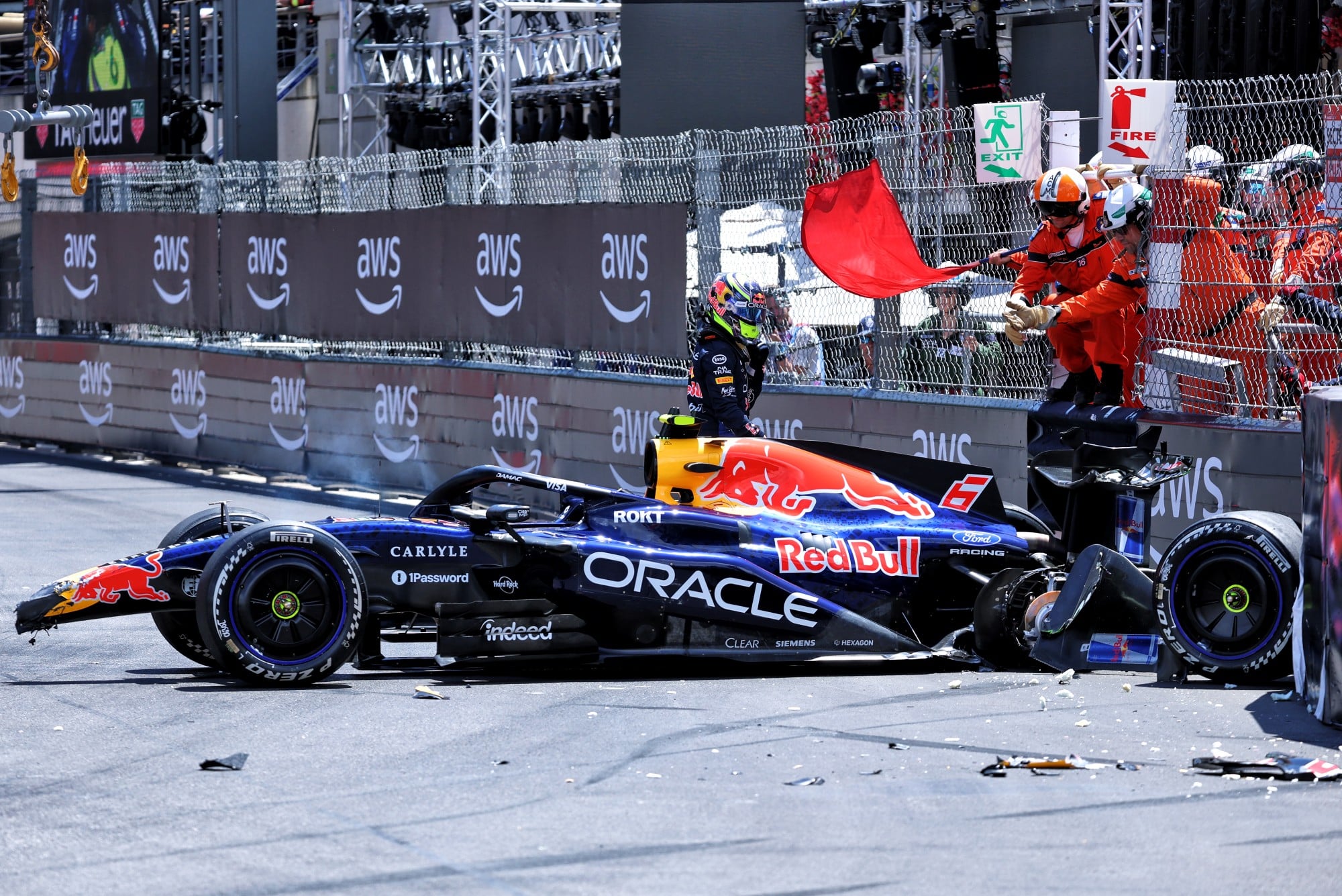 Isack Hadjar (FRA) Red Bull Racing RB22 crashed in the first practice session.