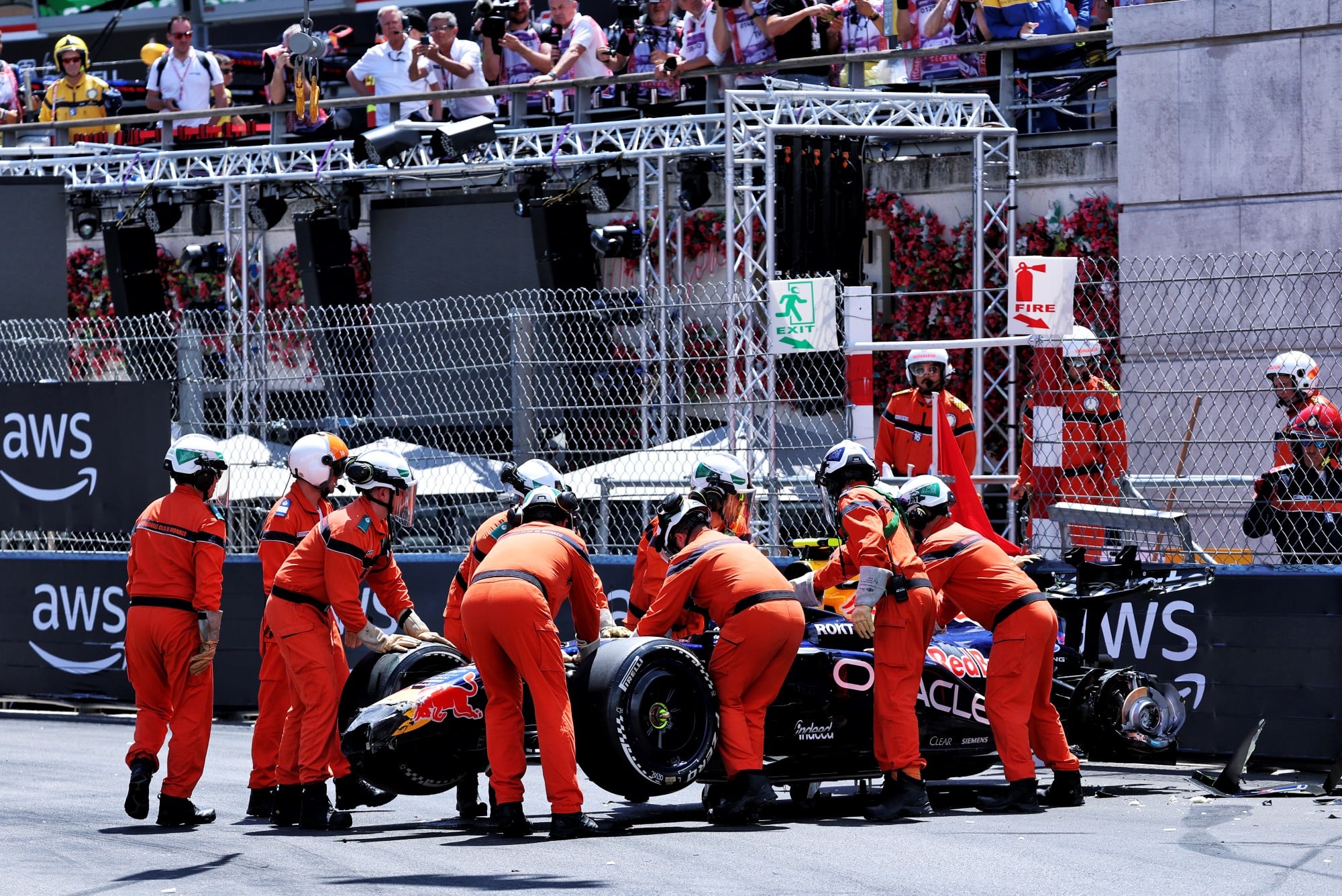 Isack Hadjar (FRA) Red Bull Racing RB22 crashed in the first practice session.