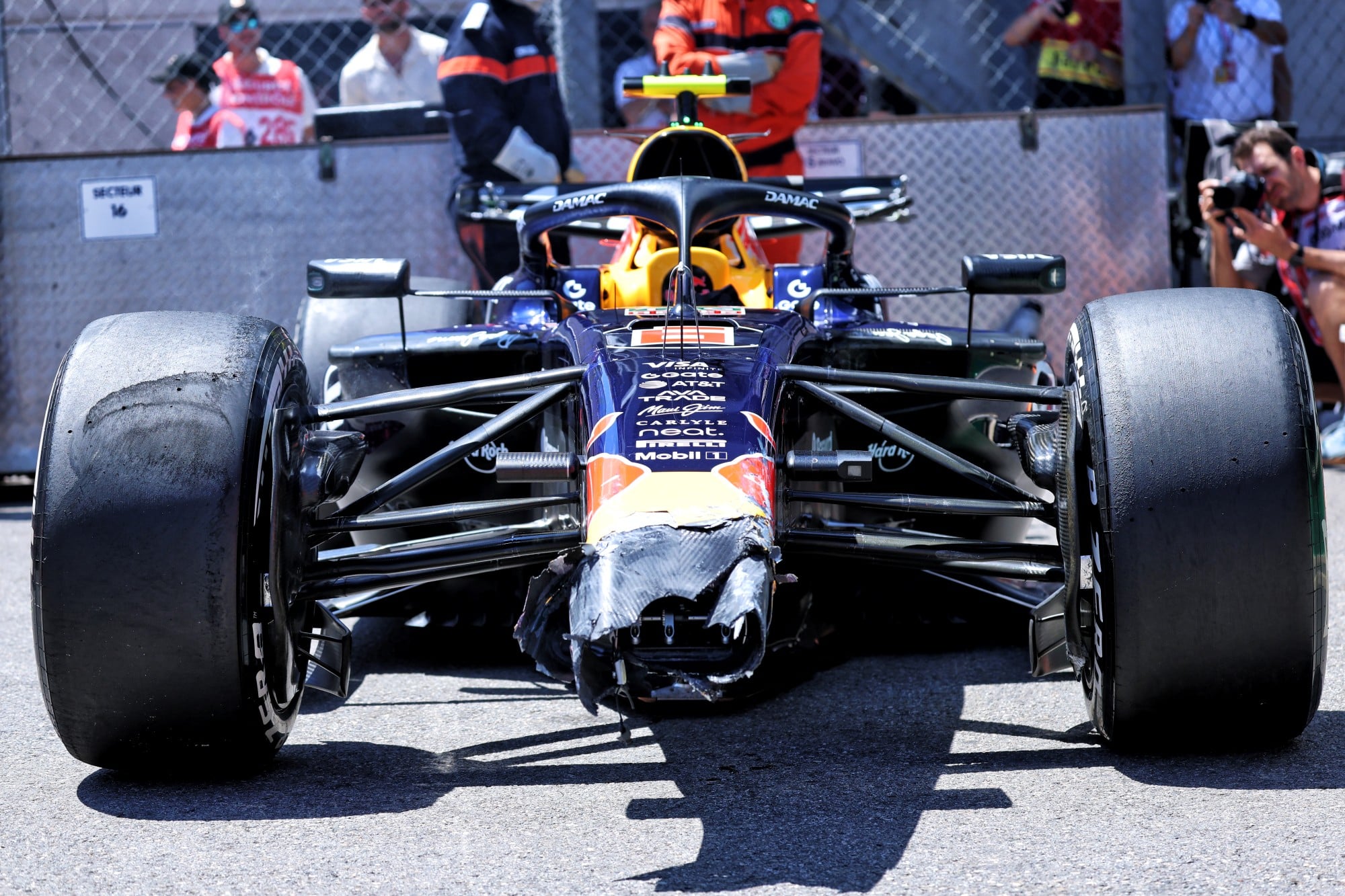 Isack Hadjar (FRA) Red Bull Racing RB22 crashed in the first practice session.